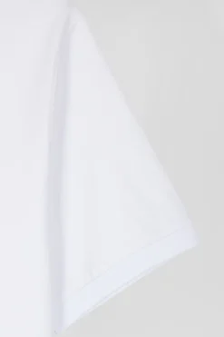 Regular white short-sleeved cotton T-shirt with back emblem embroidery