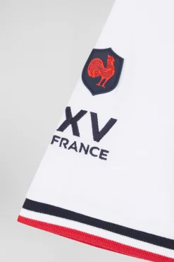 Regular white short-sleeved cotton T-shirt with tricolor XV de France embroidery