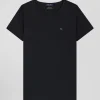 Regular women's black short-sleeved cotton T-shirt