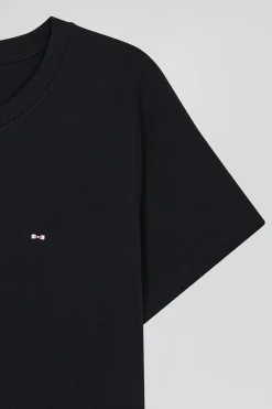 Regular women's black short-sleeved cotton T-shirt