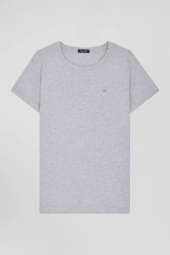Regular women's grey short-sleeved cotton T-shirt