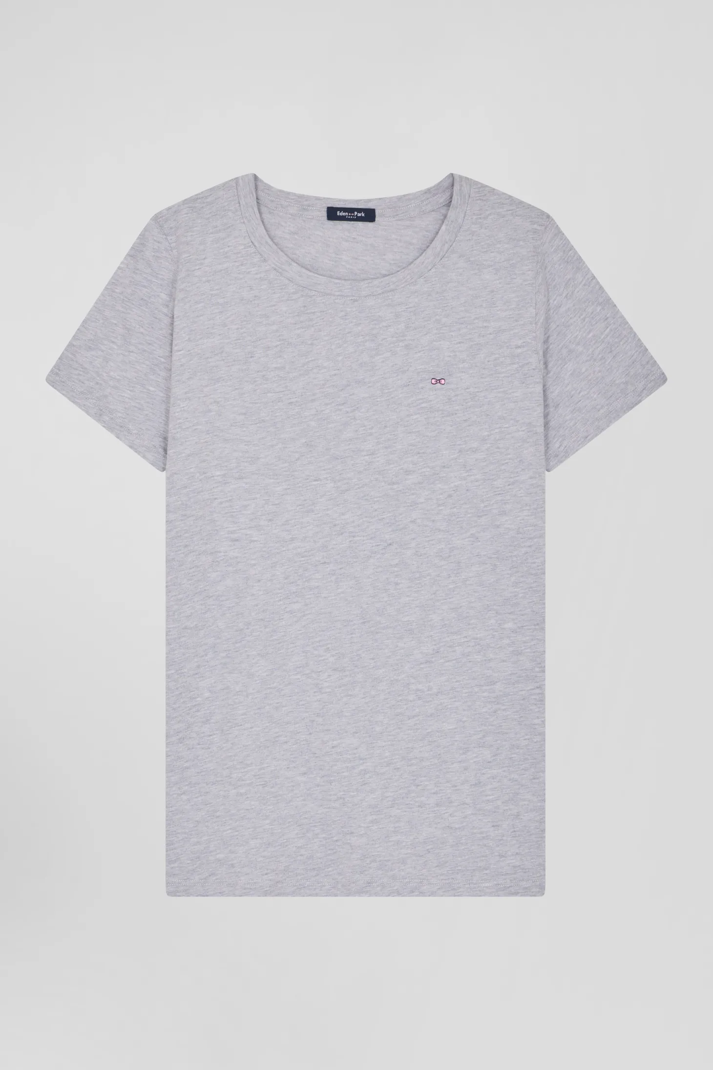 Regular women's grey short-sleeved cotton T-shirt