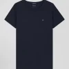 Regular women's navy blue short-sleeved cotton T-shirt