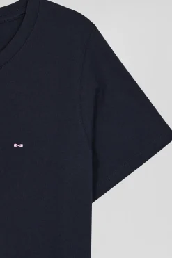 Regular women's navy blue short-sleeved cotton T-shirt