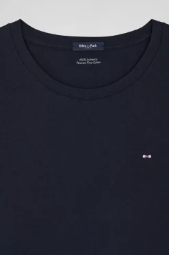 Regular women's navy blue short-sleeved cotton T-shirt