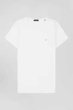 Regular women's white short-sleeved cotton T-shirt