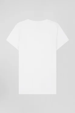 Regular women's white short-sleeved cotton T-shirt