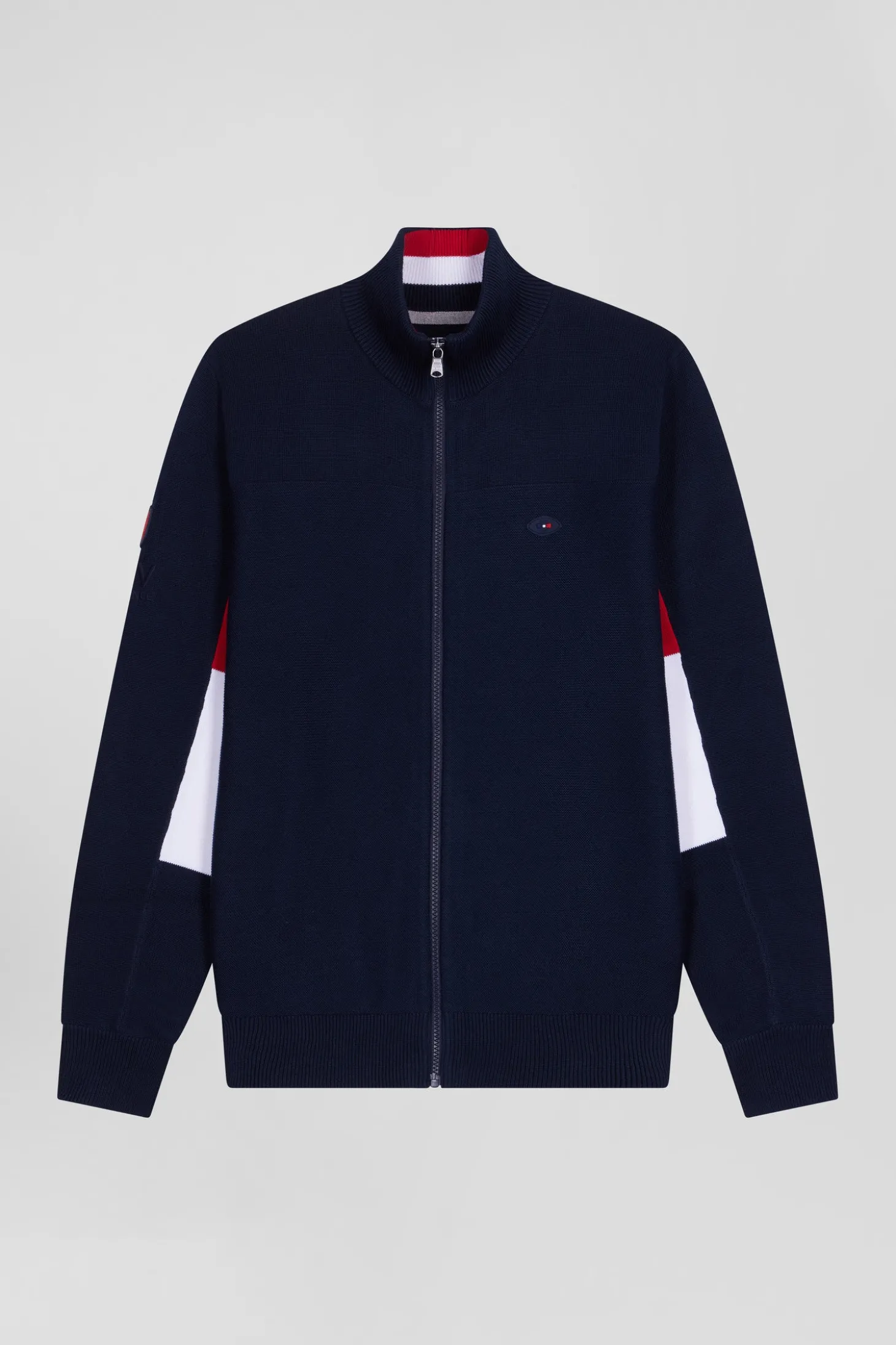Regular XV de France navy blue cotton zipped cardigan with tricolour details