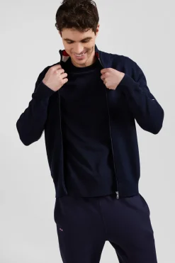 Regular XV de France navy blue cotton zipped cardigan with tricolour details