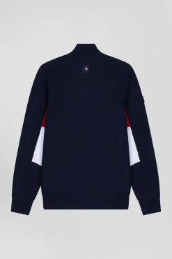 Regular XV de France navy blue cotton zipped cardigan with tricolour details