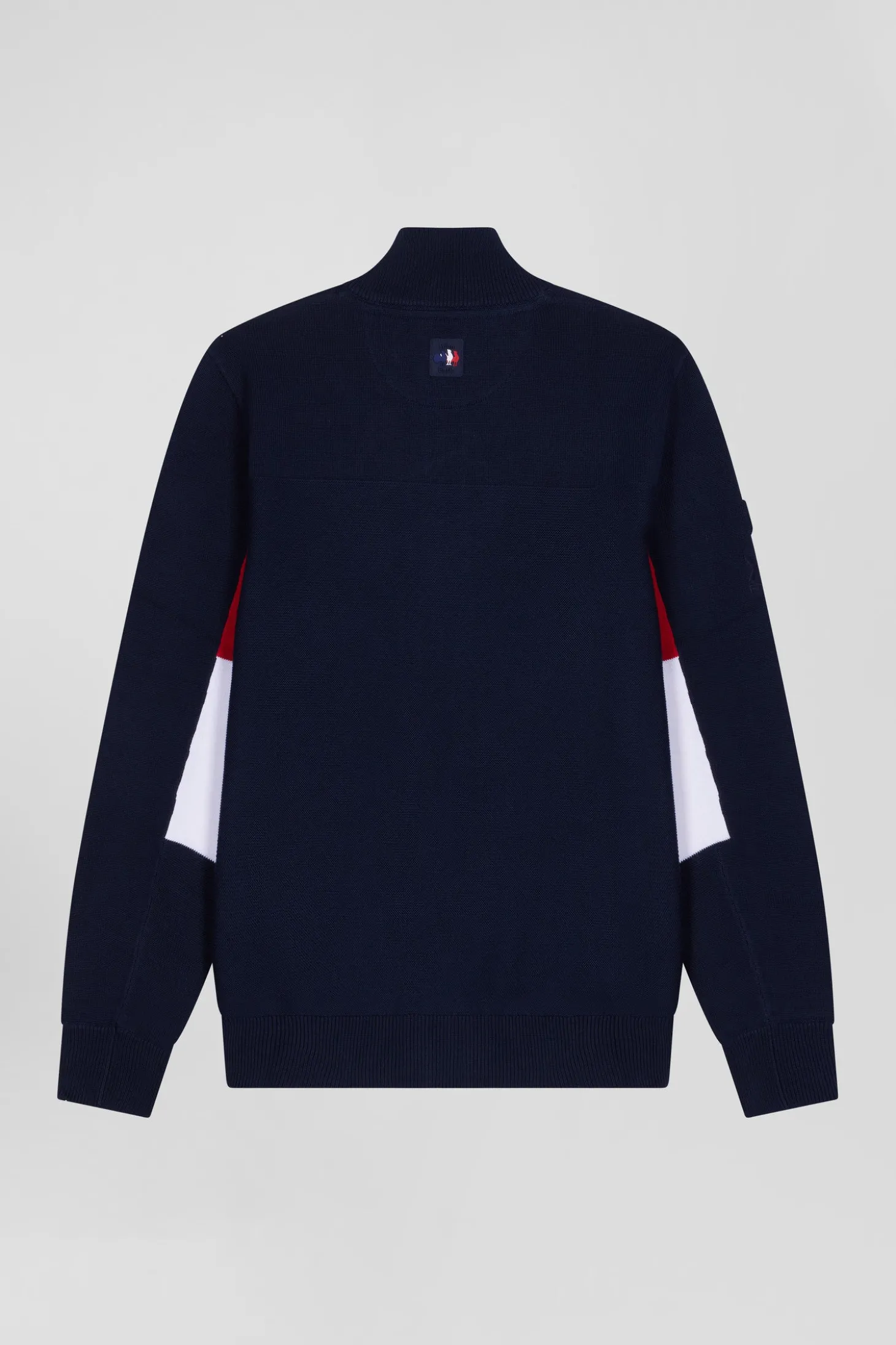 Regular XV de France navy blue cotton zipped cardigan with tricolour details