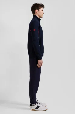 Regular XV de France navy blue cotton zipped cardigan with tricolour details