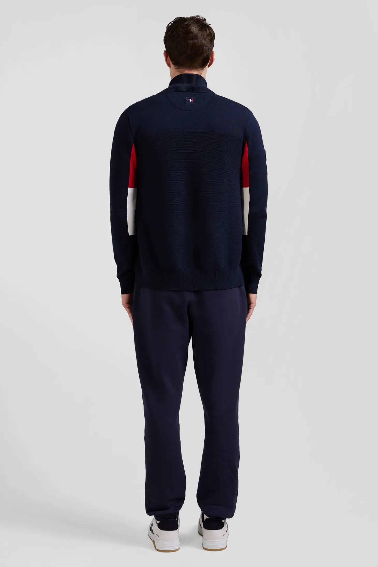 Regular XV de France navy blue cotton zipped cardigan with tricolour details