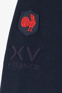 Regular XV de France navy blue cotton zipped cardigan with tricolour details