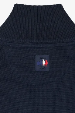 Regular XV de France navy blue cotton zipped cardigan with tricolour details