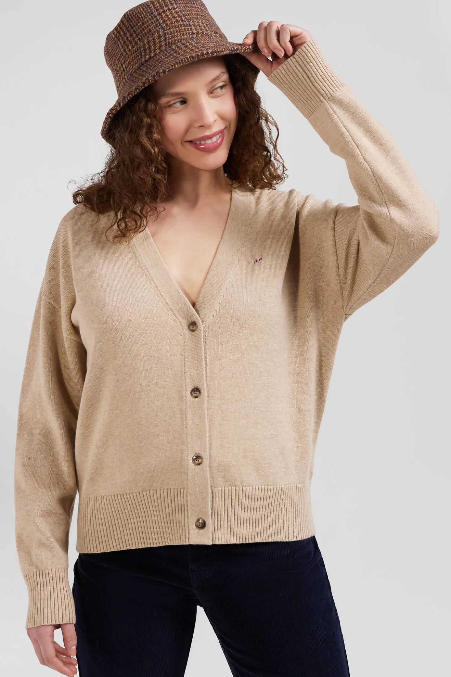 Relax beige blended wool and cotton cardigan