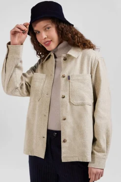 Relax beige mixed cotton overshirt with patch pockets