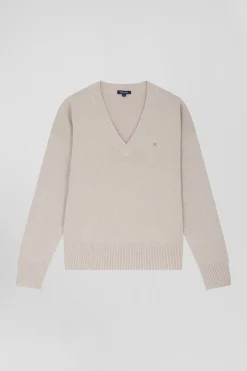Relax beige wool and cotton V-neck jumper