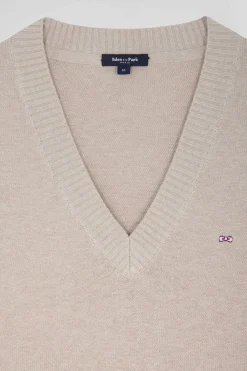 Relax beige wool and cotton V-neck jumper