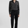 Relax black checked wool and cotton shirt