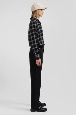 Relax black checked wool and cotton shirt