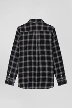 Relax black checked wool and cotton shirt