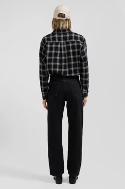 Relax black checked wool and cotton shirt