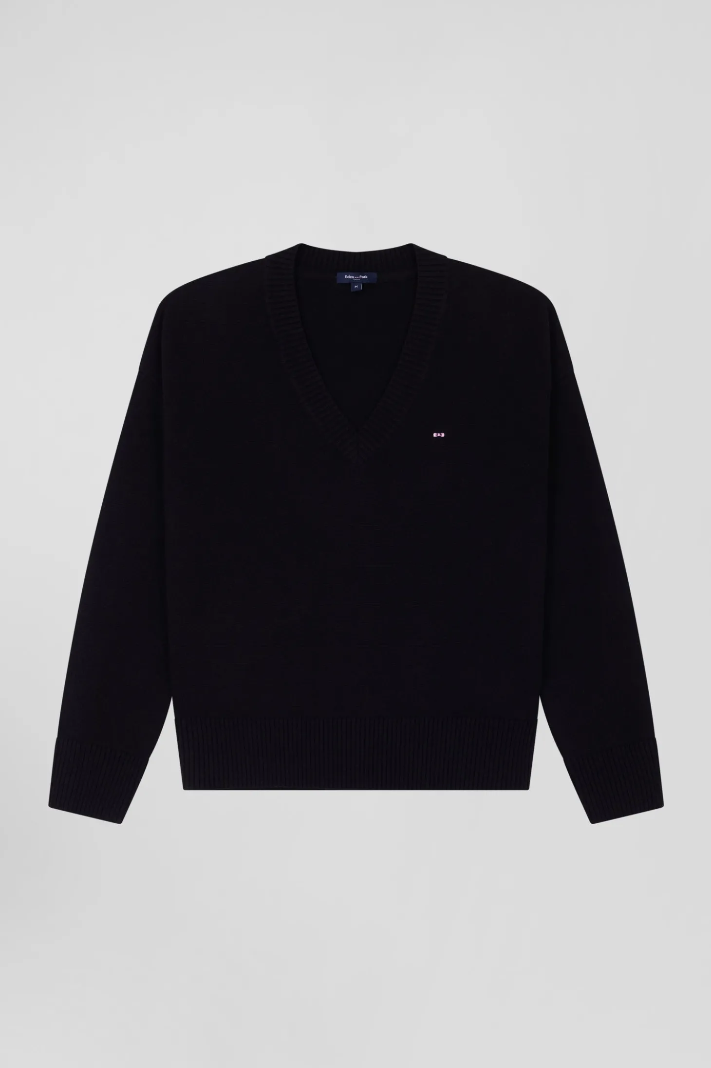 Relax black wool and cotton V-neck jumper