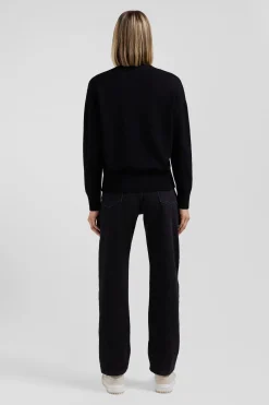 Relax black wool and cotton V-neck jumper