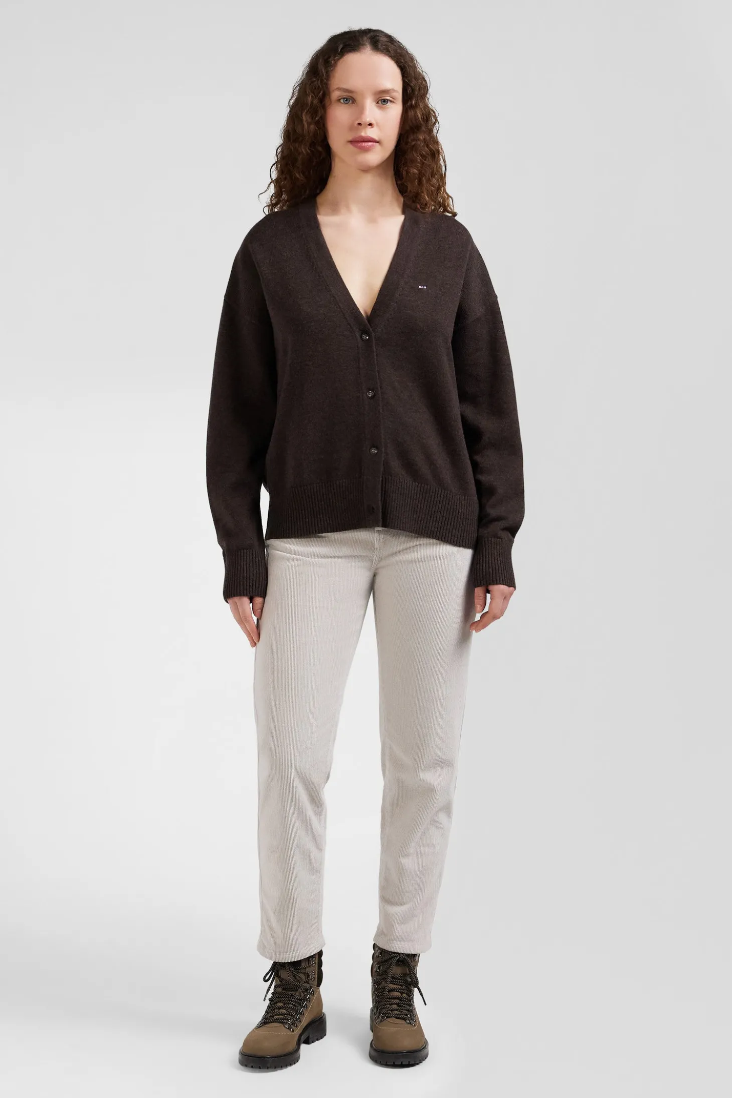 Relax brown blended wool and cotton cardigan