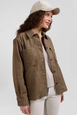 Relax brown mixed cotton overshirt with patch pockets