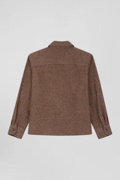 Relax brown mixed cotton overshirt with patch pockets