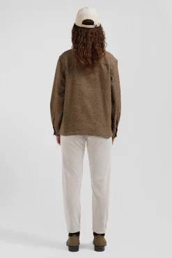 Relax brown mixed cotton overshirt with patch pockets