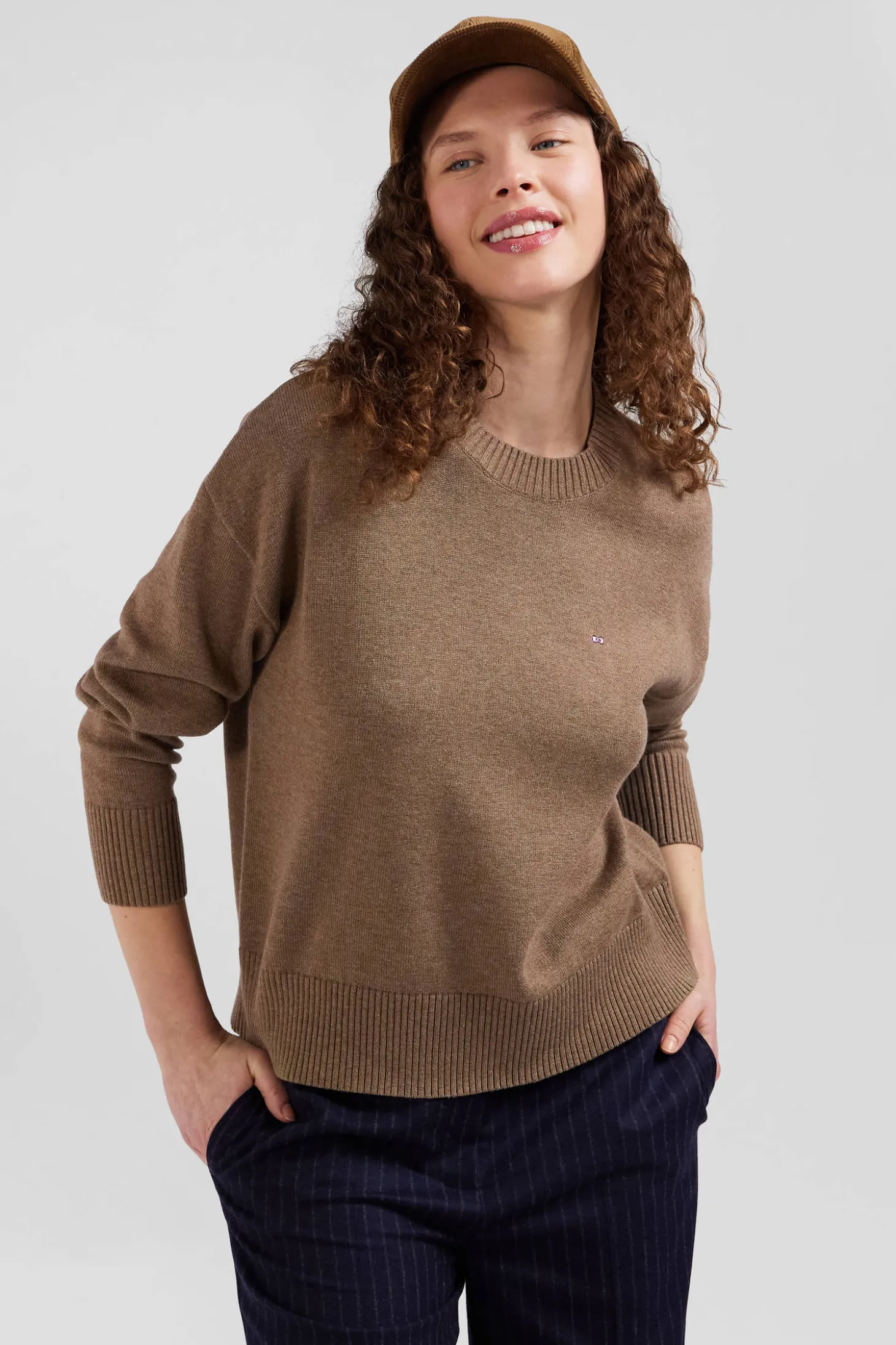 Relax brown wool and cotton crew neck jumper