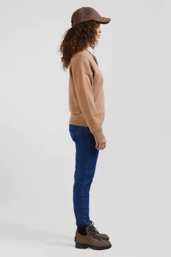 Relax camel wool and cotton V-neck jumper