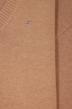 Relax camel wool and cotton V-neck jumper