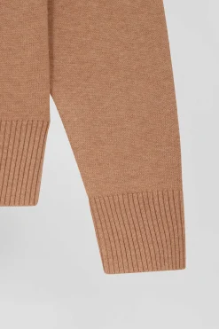 Relax camel wool and cotton V-neck jumper