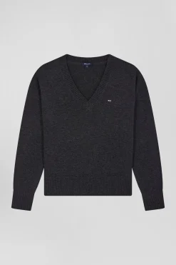 Relax dark grey mottled wool and cotton V-neck jumper