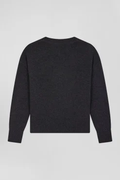 Relax dark grey mottled wool and cotton V-neck jumper