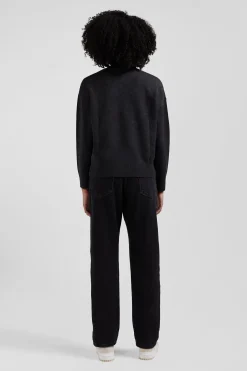 Relax dark grey mottled wool and cotton V-neck jumper