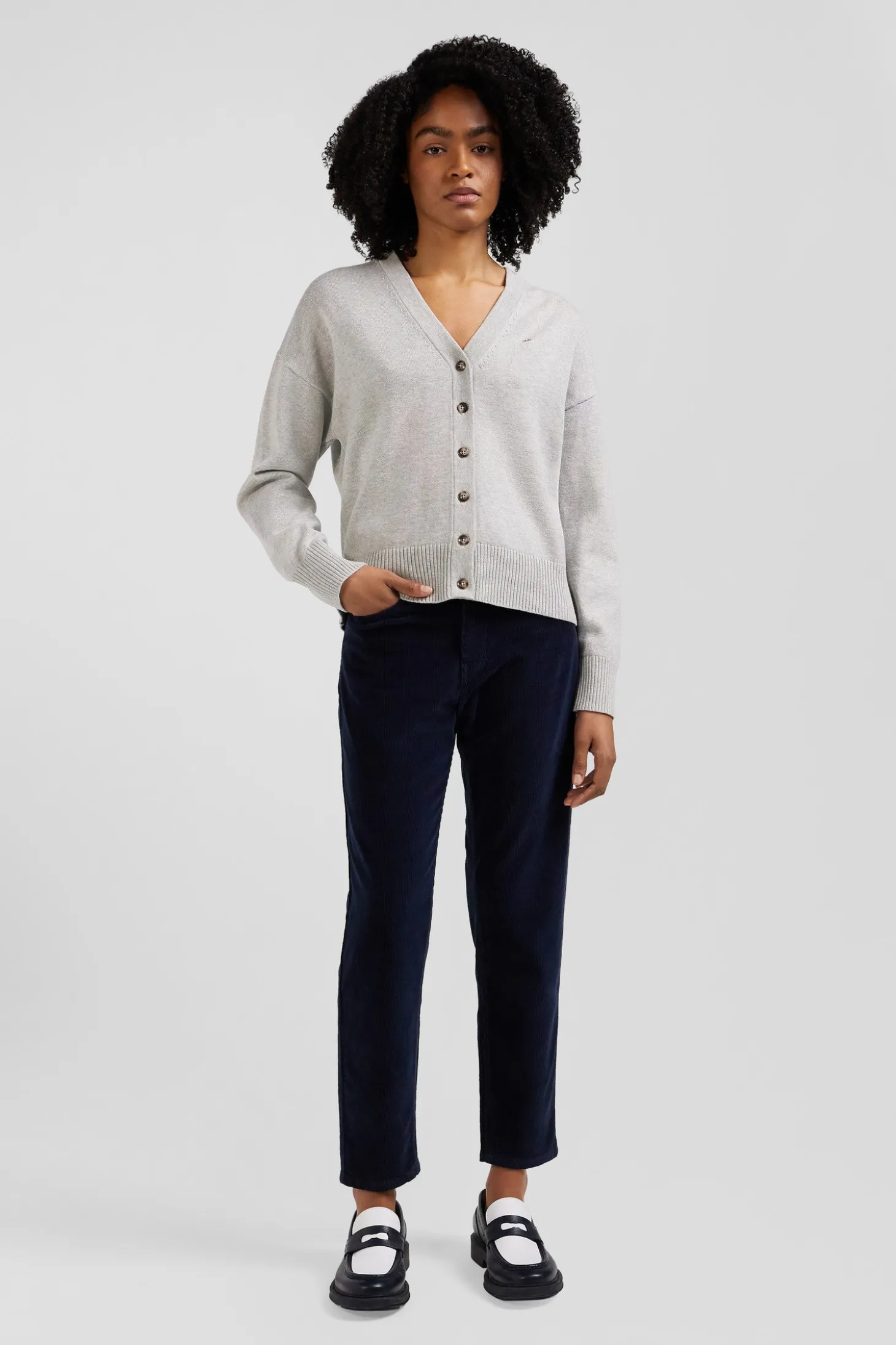 Relax grey blended wool and cotton cardigan