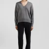 Relax light grey wool and cotton V-neck jumper
