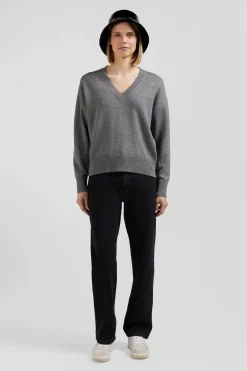 Relax light grey wool and cotton V-neck jumper