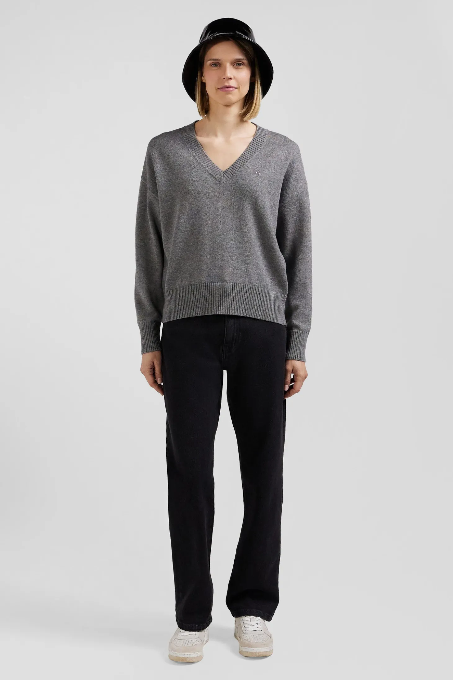 Relax light grey wool and cotton V-neck jumper