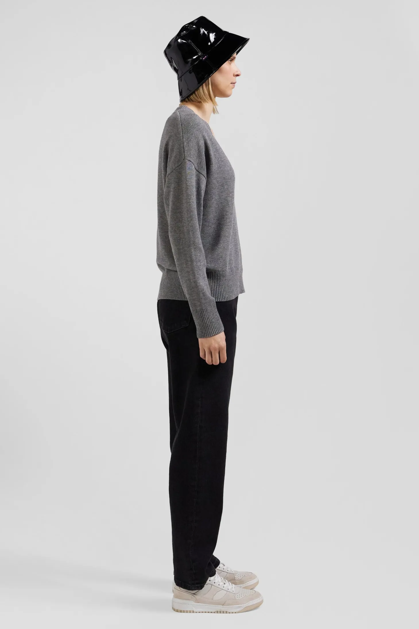 Relax light grey wool and cotton V-neck jumper