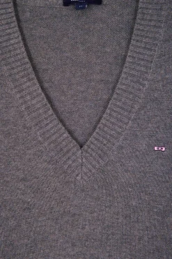 Relax light grey wool and cotton V-neck jumper