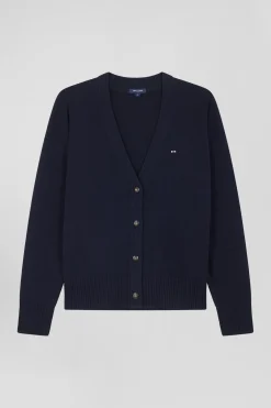 Relax navy blue blended wool and cotton cardigan