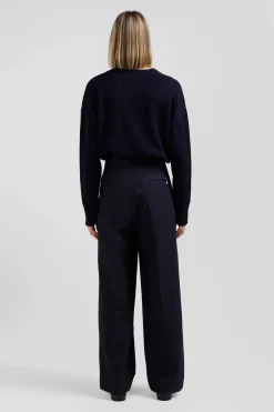 Relax navy blue blended wool and cotton cardigan