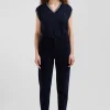 Relax navy cable-knit cotton V-neck sleeveless jumper