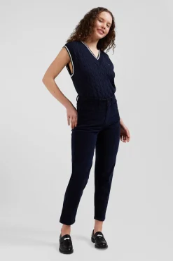Relax navy cable-knit cotton V-neck sleeveless jumper